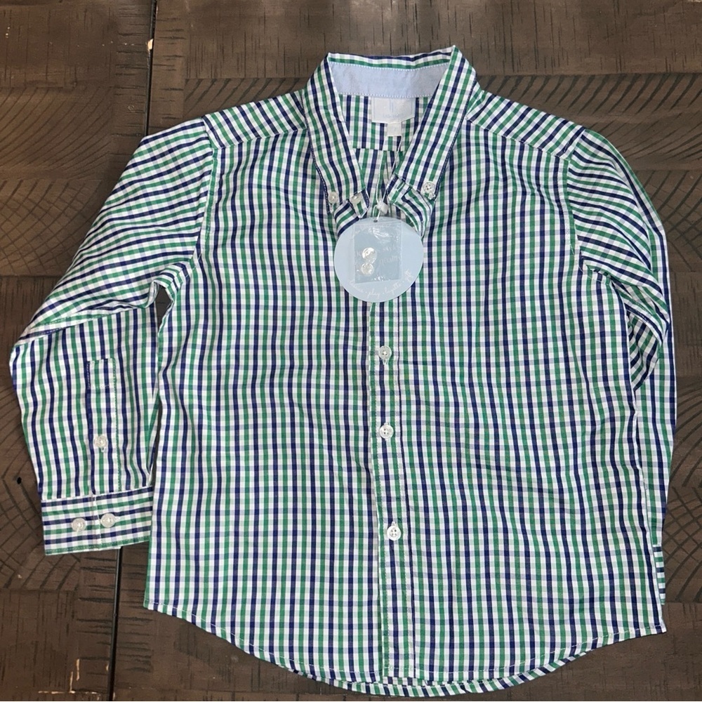 Little English Green and Blue Checkered Button Down Shirt